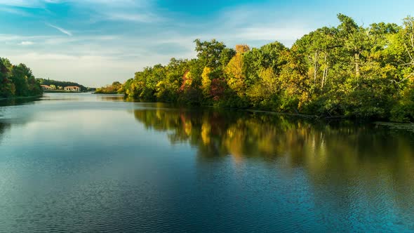 Autumn Landscape with River, Panoramic Time-lapse