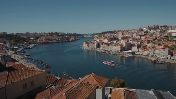 Panoramic View of Old Porto Oporto City and Ribeira Over Douro River From Vila Nova De Gaia Portugal