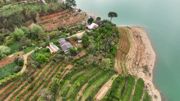 Farming on the banks of the river aerial view Alanya Turkey 4 K