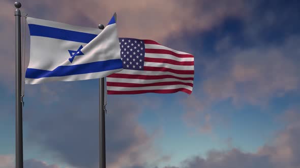 Israel Flag Waving Along With The National Flag Of The USA - 2K