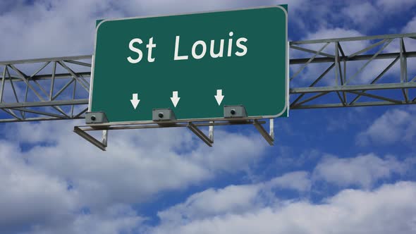 4K Animated highway road sign of St. Louis