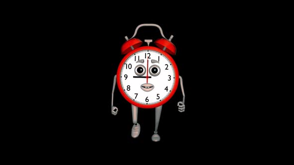 Cartoon Alarm Clock Runing Loop On Alpha Channel