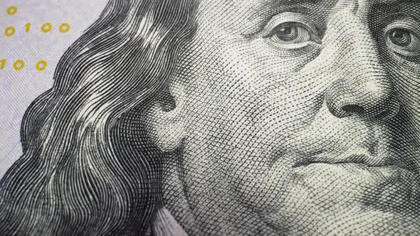 Benjamin Franklin s Face On One Hundred Dollar Notes Macro Shot.