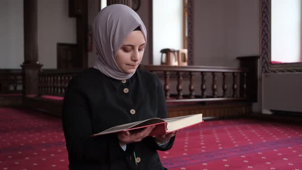 Girl Reading AlQuran On Masjid