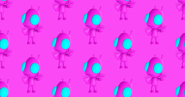 4k motion design. 3d animation seamless pattern. Funny alien in abstract space