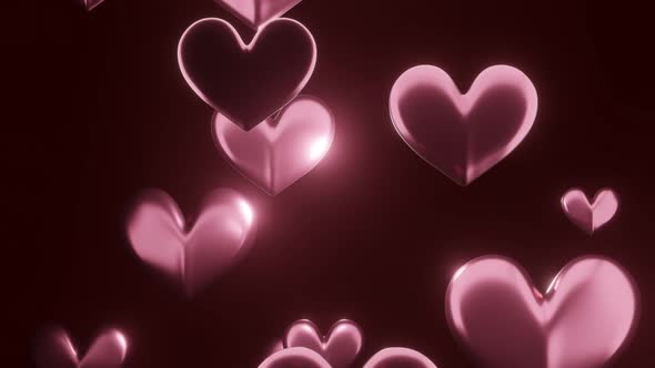 3d Hearts That Pulsates and Moves on Dark Pink Background