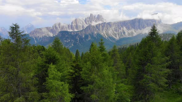 Croda Da Lago Ridge in Dolomites Mountains. Drone video in beautiful Italian Dolomites Mountains