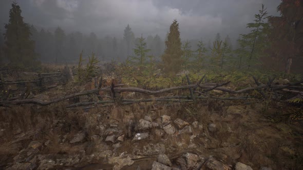 An Old Wood Fence with a Country Field Behind It alt