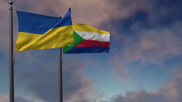 Comoros Flag Waving Along With The National Flag Of The Ukraine - 2K