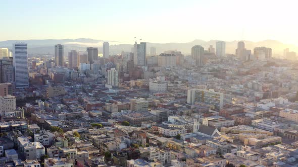 Aerial: Exploring San Francisco neighborhoods, drone view