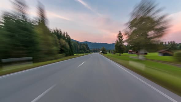 Asphalt Road in Austria, Alps in a Beautiful Autumn Day Timelapse Hyperlapse Drivelapse