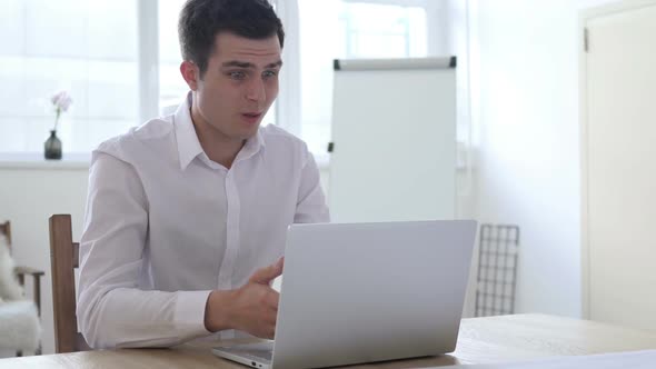Loss Frustrated Businessman Working on Laptop