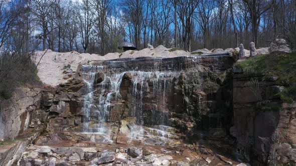 Beautiful Cascade Waterfall in Sofiyivka Park in Uman Ukraine