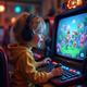 Kid Playing in Videogame on Computer Ambience
