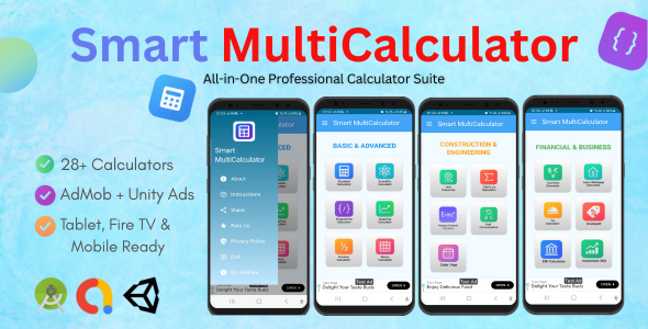 Smart MultiCalculator – All-in-One Android Calculator App (29+ Tools, AdMob + Unity Ads)