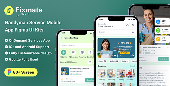Fixmate – Handyman Service Mobile App Figma UI Kits