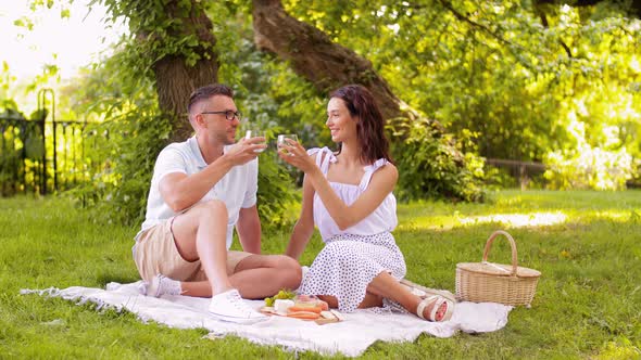 Happy Couple Having Picnic at Summer Park