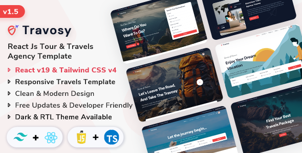 Travosy - React Js Tour & Travel Agency Template (React 19 + Tailwind CSS v4)