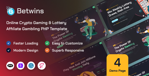 Betwins - Online Crypto Gaming & Lottery Affiliate PHP Template