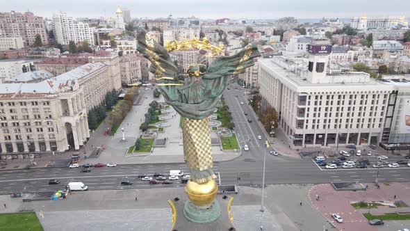 Kyiv, Ukraine in Autumn : Independence Square, Maidan, Aerial View