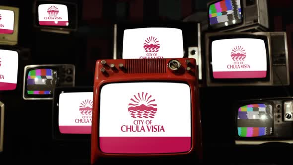 Flag of Chula Vista, California, on Retro TVs. 