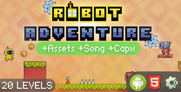 Construct 2 Game | Robot Adventure – HTML5 Platformer Game (Easy Reskin | Mobile Ready)