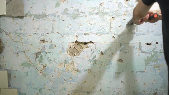 Old Blue Plastered Wall in the Bathroom