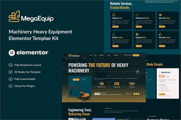 Megaequip - Machinery Heavy Equipment Elementor Templae Kit