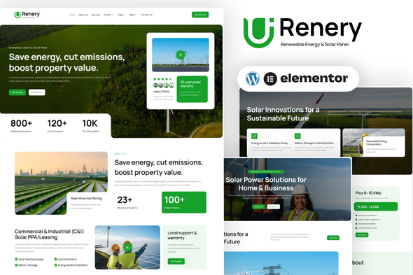 Renery - Renewable Energy & Solar Panel Elementor Template Kit
