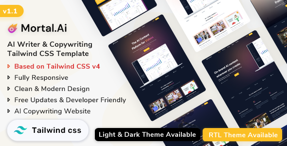 Mortal - AI Writer & Copywriting HTML5 Template (Tailwind CSS v4)
