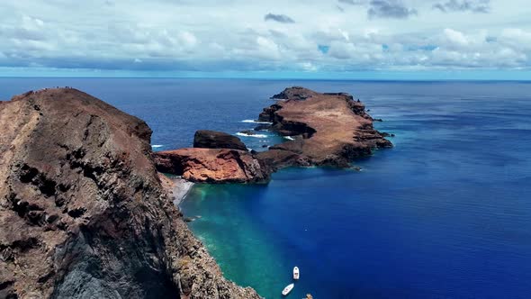 Miradouro Ponta do Furado Viewpoint With Serene Blue Seascape In Canical, Madeira Island, Portugal.