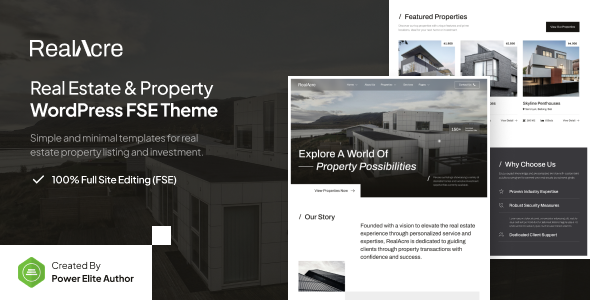 RealAcre – Real Estate & Property Gutenverse FSE WordPress Theme