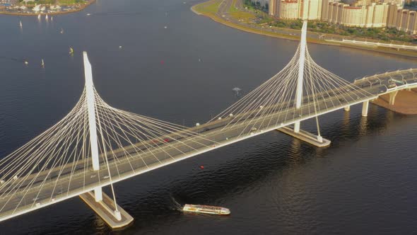 Aerial Around View of Cable-stayed Bridge