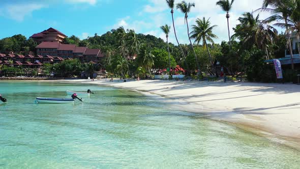 Aerial seascape of exotic lagoon beach trip by blue water and white sand background of journey near 