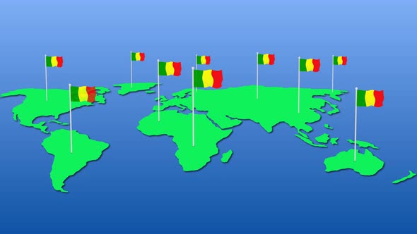 Mali National Flag Fly On Earth Map Animation