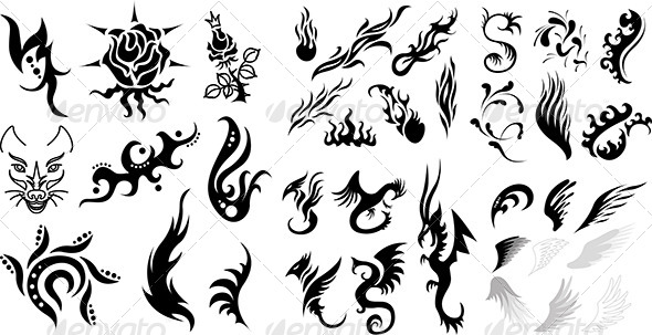 Tattoo Dragons, Fire, Wings, Floral Elements