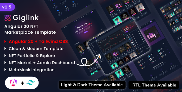 Giglink - Angular 20 NFT Marketplace Landing + Admin Dashboard Template