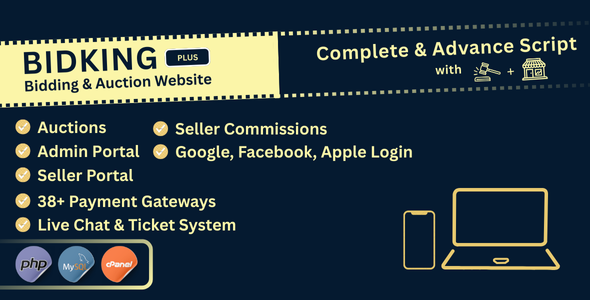 BidKing Plus – Multi‑Language PHP Auction Script with Seller Commissions & Social Logins