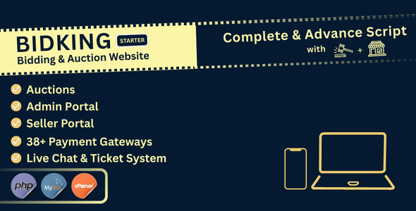 BidKing Starter – PHP Auction & E-Commerce Script with Live Bidding, Wallet System & Multi-Vendor