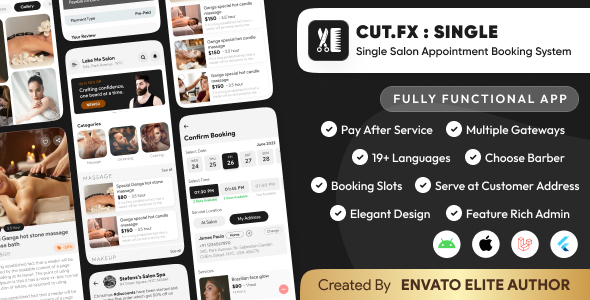 Single Cutfx : Salon Appointment Booking System with Salon Admin & Mobile App | Laravel & Flutter