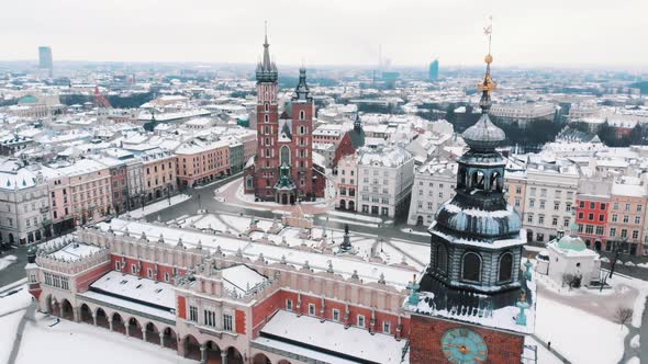 Aerial Footage of Basilica of Saint Mary and Medieval Main Market Square