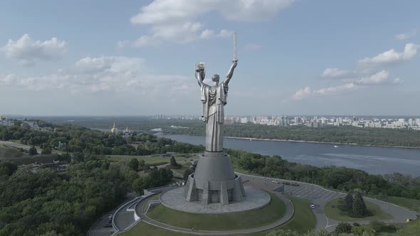 Kyiv, Ukraine: Aerial View of the Motherland Monument. Flat, Gray