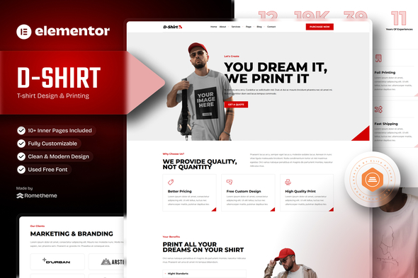 D-Shirt - T Shirt Design & Printing Elementor Pro Full Site Template Kit