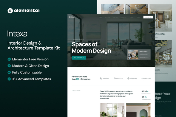 Intexa - Interior Design & Architecture Elementor Template Kit