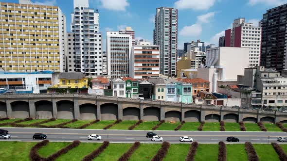 Intersection East Radial highway road and May 23 Avenue at downtown Sao Paulo