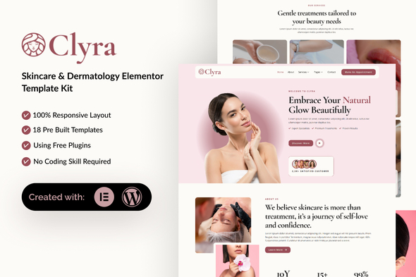 Clyra - Skincare & Dermatology Elementor Template Kit