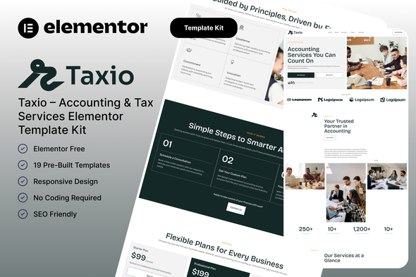 Taxio – Accounting & Tax Services Elementor Template Kit