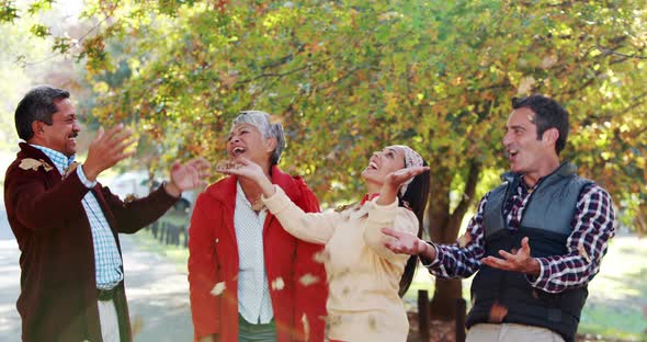 Family playing with the dead leave