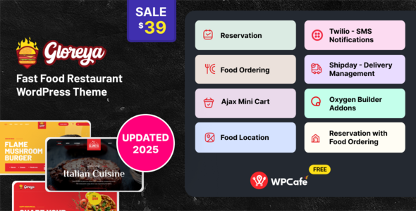 Gloreya - Food Ordering & Delivery Restaurant WordPress Theme