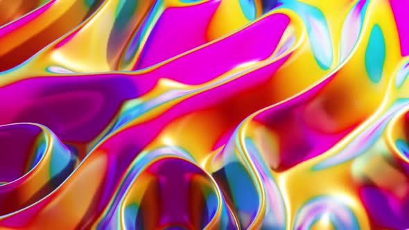 Animation of colorful cyan, magenta and yellow 3d liquid shapes waving swirling